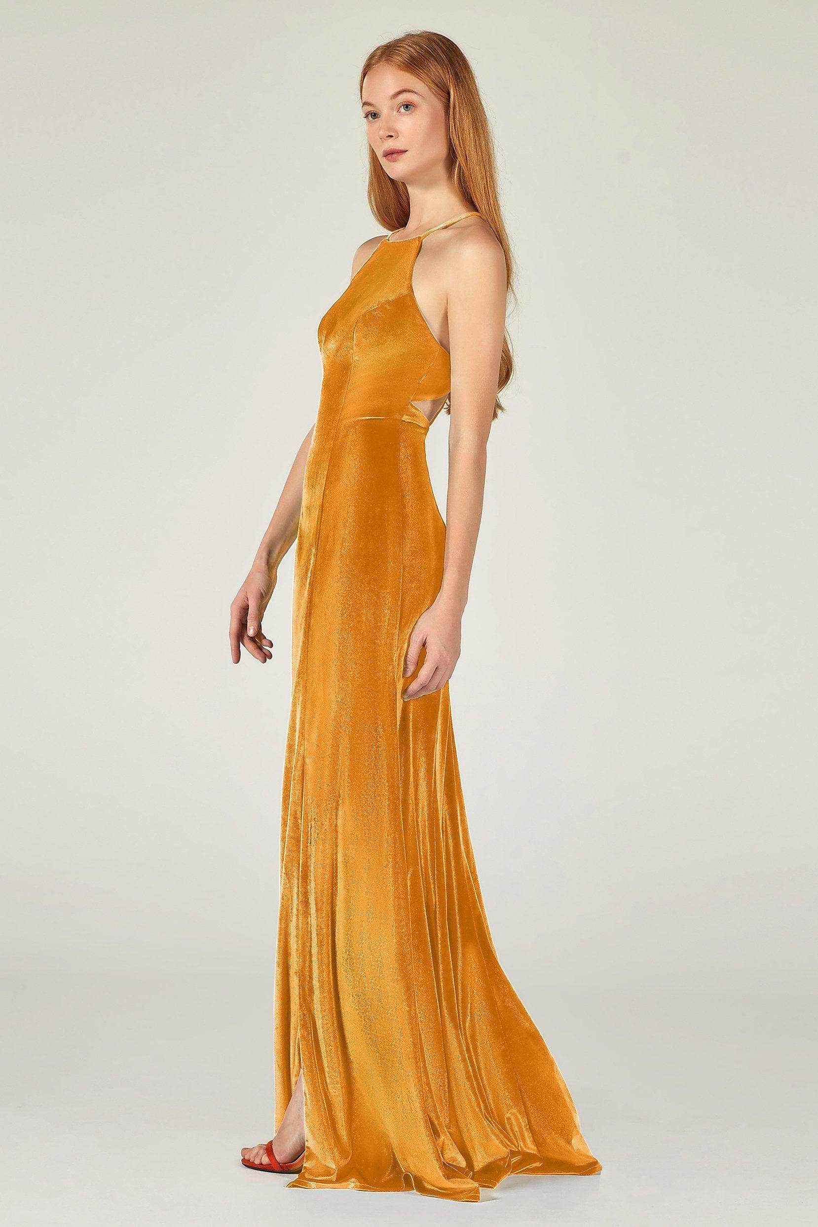 Sheath-Column Floor Length Velvet Bridesmaid Dress CB0372 - COCOMELODY